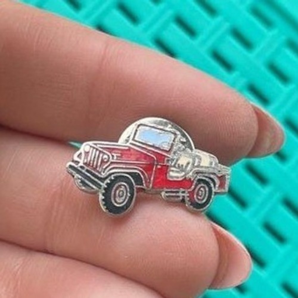 Vintage‎ Red and Silver jeep Pin